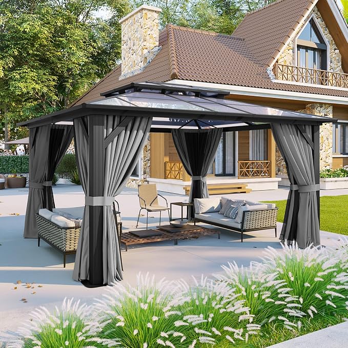 Aoxun 12'x14' Hardtop Gazebo, Aluminum Frame Permanent Pavilion - Image 2