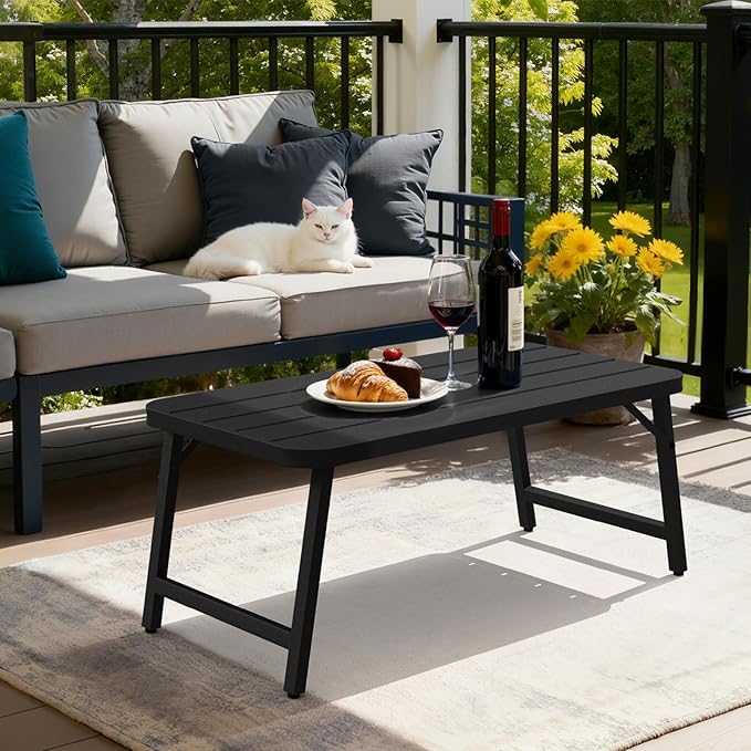 VINGLI Outdoor Folding Coffee Table, Rectangle Drainable Iron Patio Table - Image 7