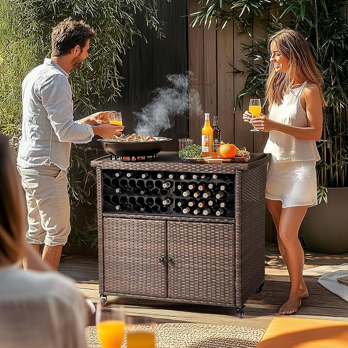VINGLI Wicker Outdoor Bar Cart - Image 2