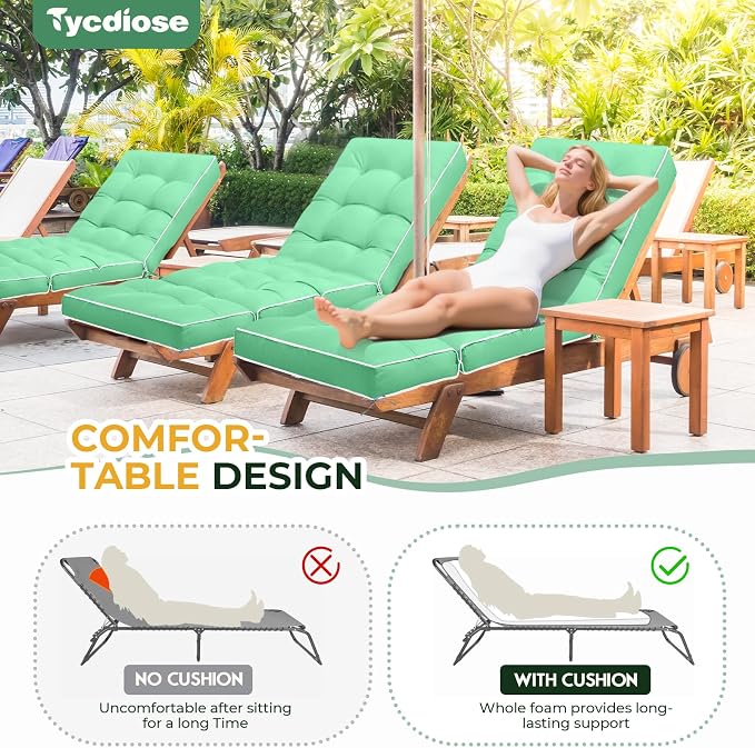 Outdoor Chaise Lounge Chair Cushion, Waterproof Non-Slip Patio Chaise Lounge - Image 4