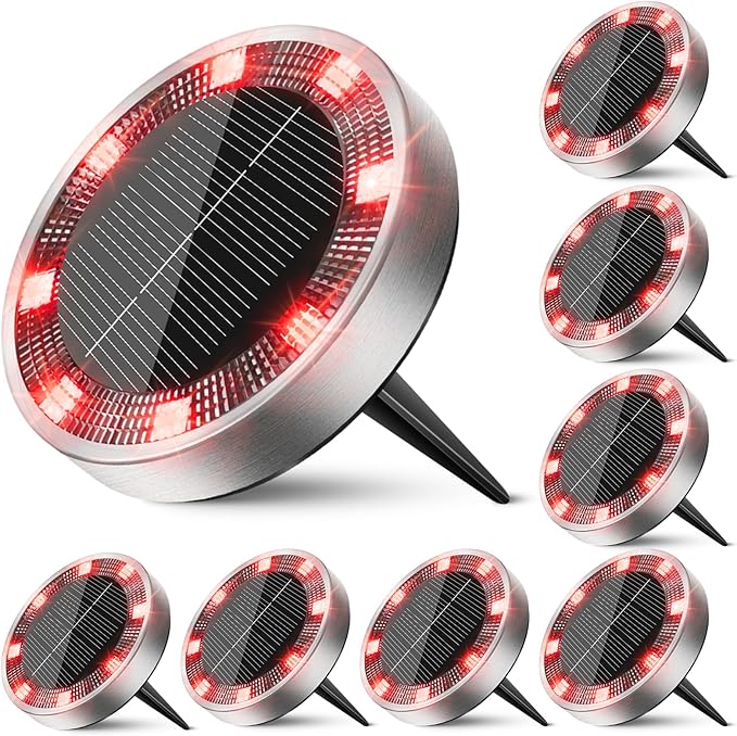 Peasur Mini Solar Ground Lights Outdoor, 8 Pack Flat Solar Powered Disc Lights by Peasur