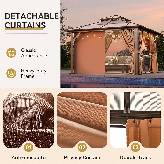 Aoxun 12'x12' Hardtop Gazebo, Outdoor Metal Gazebo - Image 5