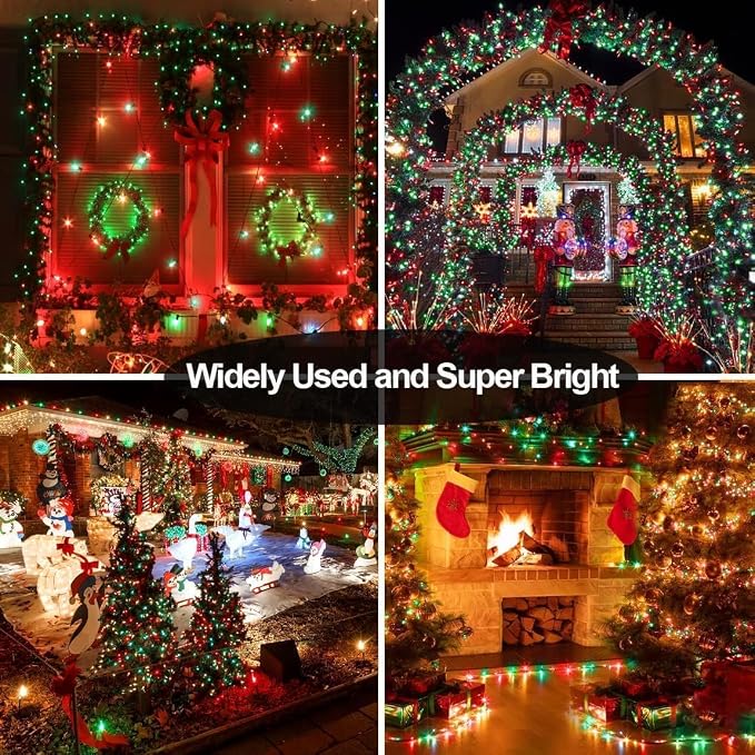 QITONG Red and Green Solar Rope Lights, 2 Pack Each 33ft 100 LED String Lights - Image 4