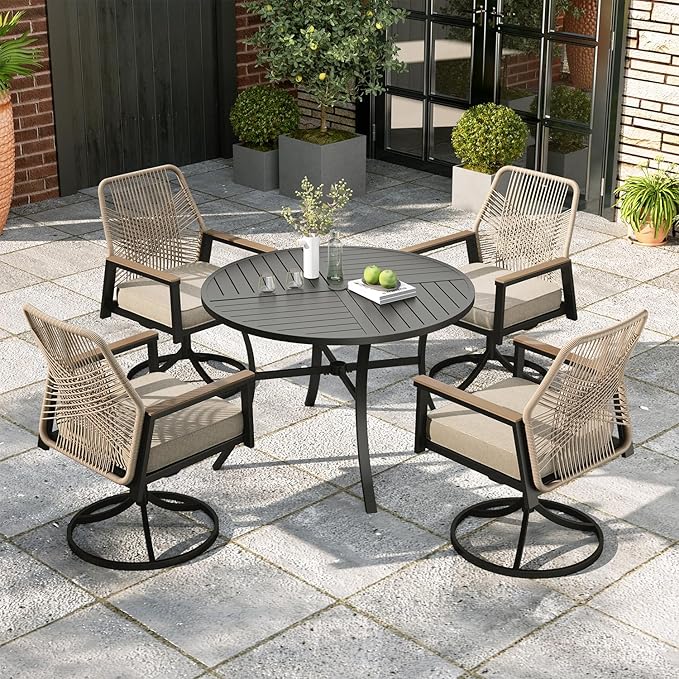 5 Pieces Outdoor Patio Dining Set, Wicker Patio Table and Chairs Set of 4 by MIXPATIO