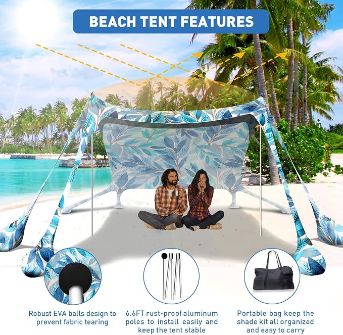 Beach Tent Sun Shelter 10x10ft Beach Canopy Easy Pop Up Sun Shade Portable - Image 3