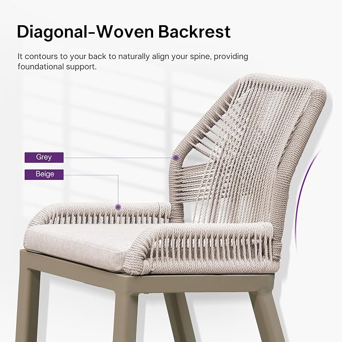 PURPLE LEAF Bar Stools Set of 2 Outdoor Bar Height Metal Stools Modern Wicker - Image 8