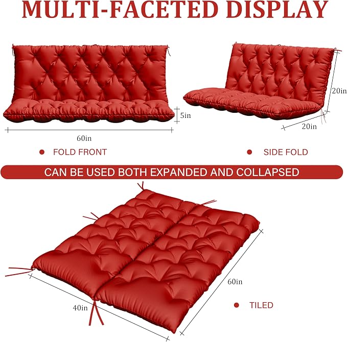 Porch Swing Cushion with Backrest, Waterproof Bench Cushion - Image 2