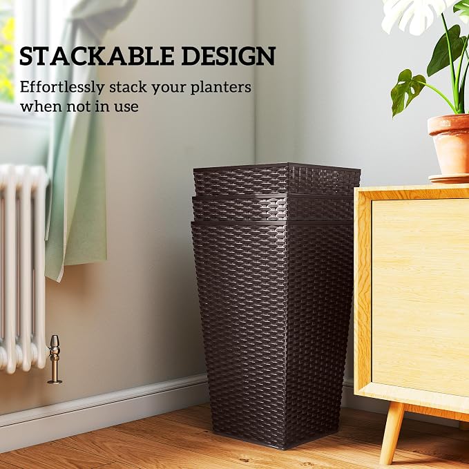 Outsunny Tall Planters for Outdoor Plants Set of 3, 24 in Taper Planters - Image 7