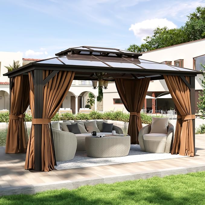 Aoxun 10'x14' Hardtop Gazebo, Aluminum Frame Permanent Pavilion by Aoxun