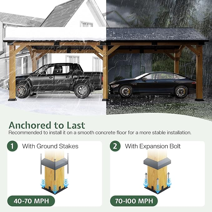 Jocisland 12x24x9.5 FT Cedar Wood Hardtop Carport - Image 5