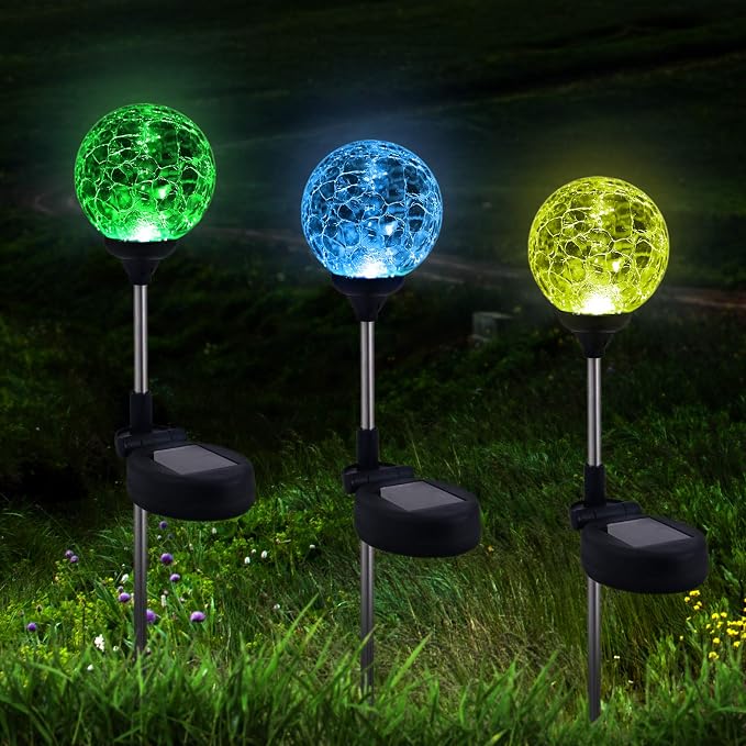 6 Pack Decorative Solar Powered Outdoor Garden Stake Glass Ball Lights - Image 6
