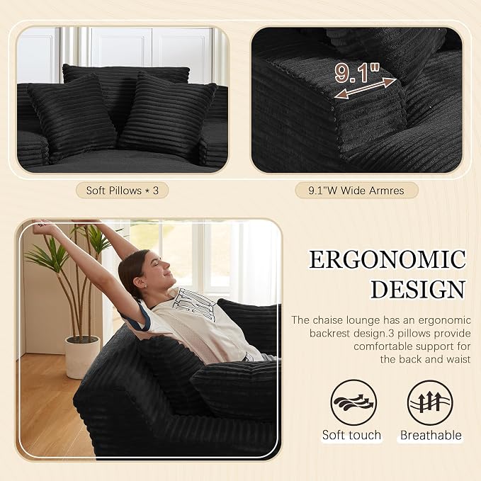 80 Inch Chaise Lounge Chair Indoor, Oversized Corduroy Upholstered Boneless - Image 4