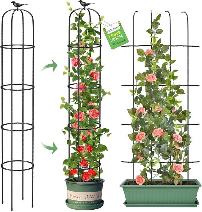 Tower Obelisk Garden Trellis for Climbing Plant，6.2FT/74.4" Rustproof Metal by MQUPIN