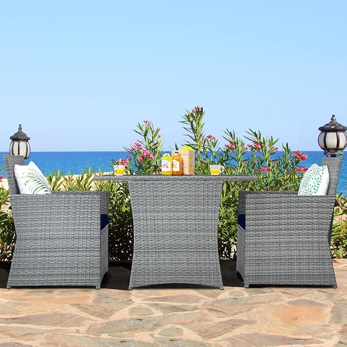 Tangkula 3 Pieces Patio Dining Set, Patiojoy Space-Saving PE Rattan Bistro Set - Image 3