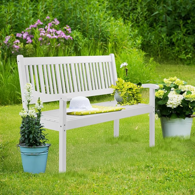 VINGLI 50" Outdoor Wood Bench, Weatehr Resistant Wooden Garden Patio Bench - Image 9