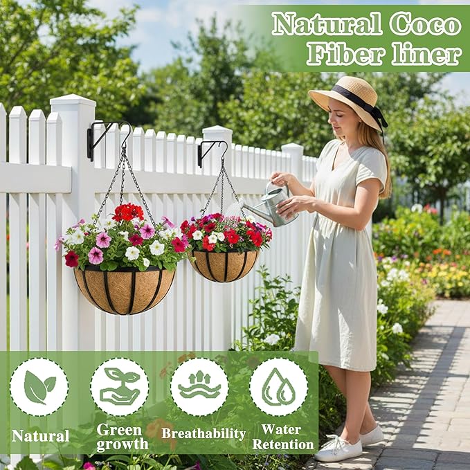 Black Flat Iron Metal Hanging Planter Basket - Image 2