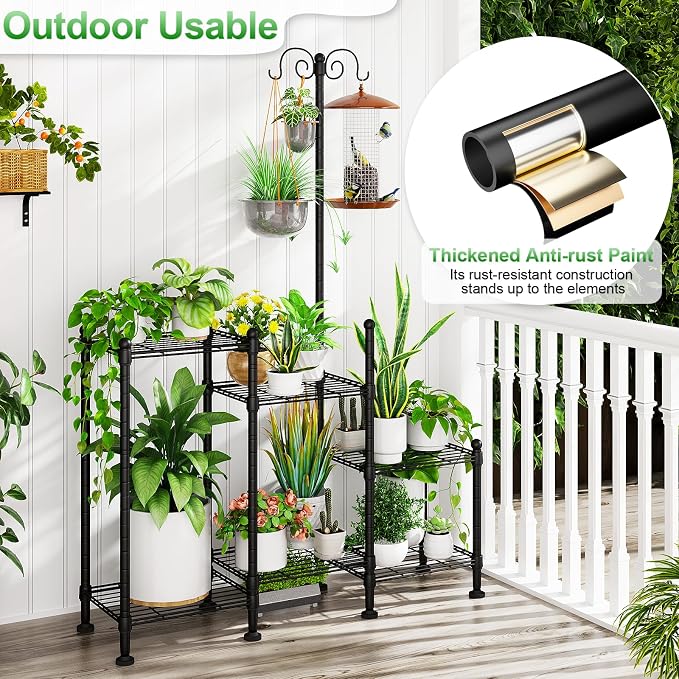 Plant Stand Indoor Outdoor, Heavy Duty Metal Waterproof 6 Tiered Plant Shelf - Image 6
