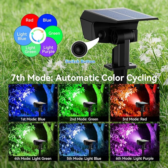 TECKNET Solar Color Changing Lights, 7 Lighting Modes Solar Spot Lights Outdoor - Image 2