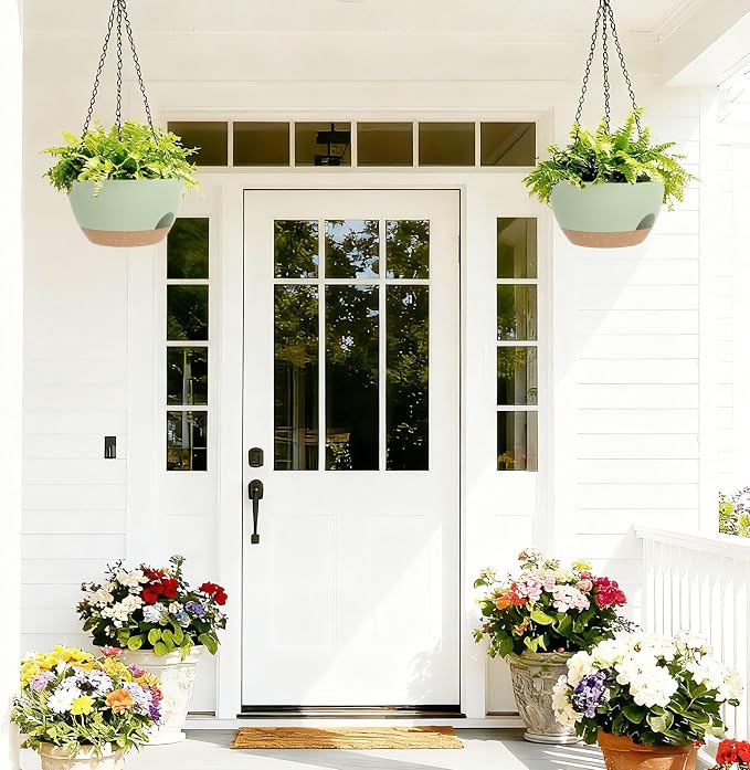 8 Inch Hanging Planters for Indoor Outdoor Plants, 4 Pack Green Brown Plastic - Image 7