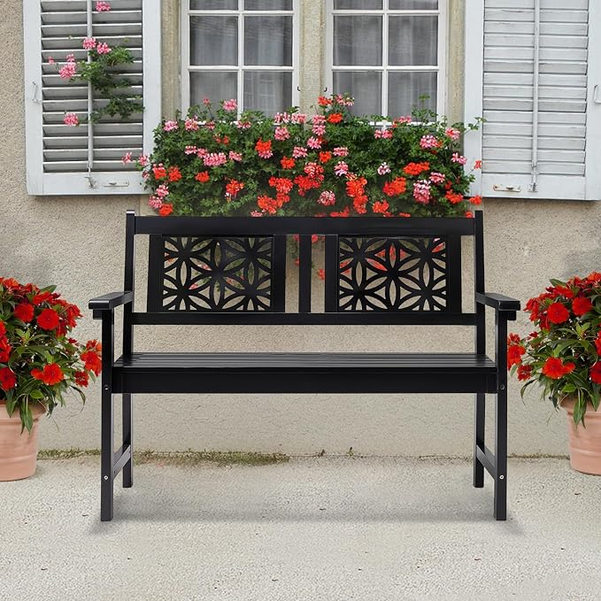 VINGLI 47" Outdoor Wood Bench, All Weather Outdoor Wooden Patio Garden Bench - Image 9