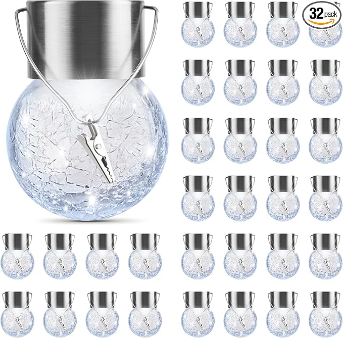 PARTPHONER 32 Pack Hanging Solar Lights Outdoor, Waterproof Solar Globe Lantern by PARTPHONER