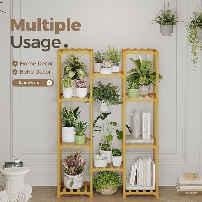 Bamworld Bamboo Plant Stand Indoor Hanging Plants Shelf - Image 5