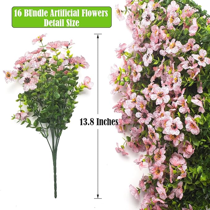 Artificial Fake Flowers for Outdoor Spring Decoration, 16 Bundles Faux Silk - Image 2