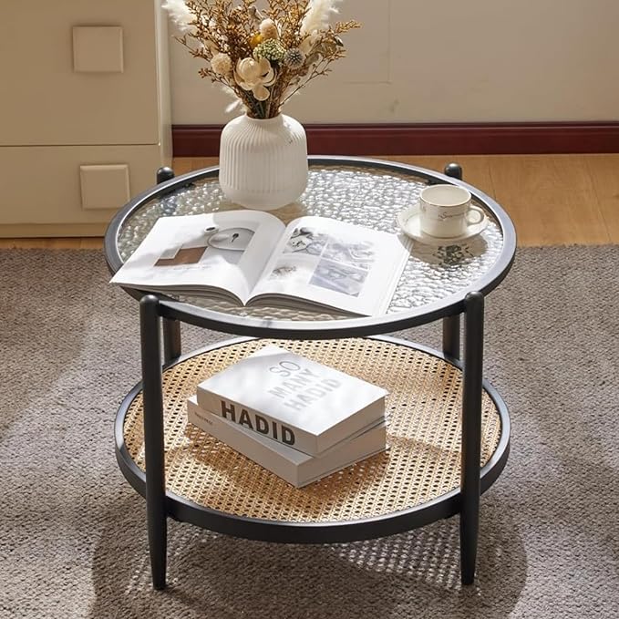 VINGLI 25.6" Black Rattan Modern Coffee Table - Image 6