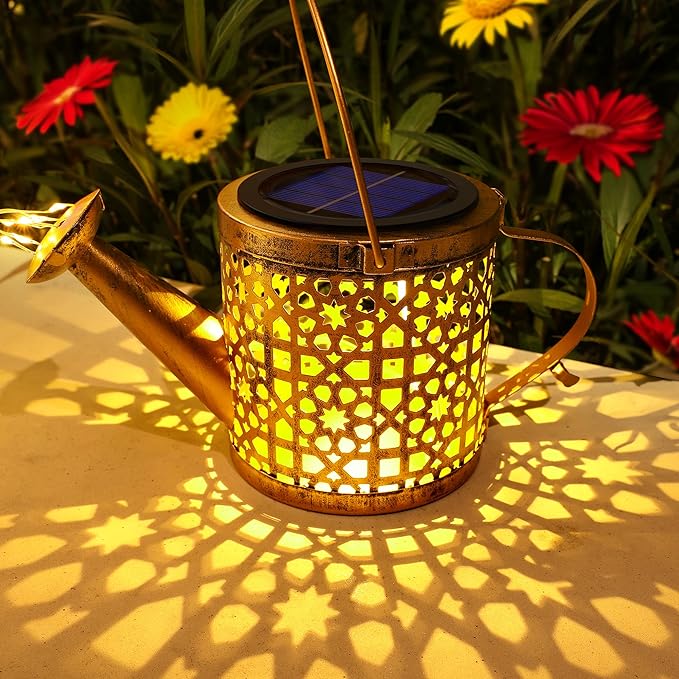 Solar Lights Outdoor Decorative, 2 Pack Metal Watering Can Lights Outdoor - Image 2