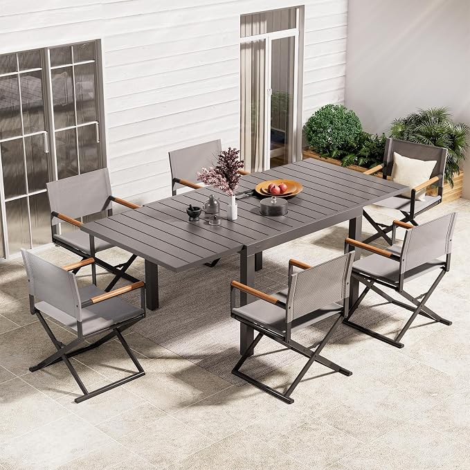 Grand patio 7-Piece Outdoor Dining Set, 6 Extra-Wide Folding Chairs & 1 by GrandPatio
