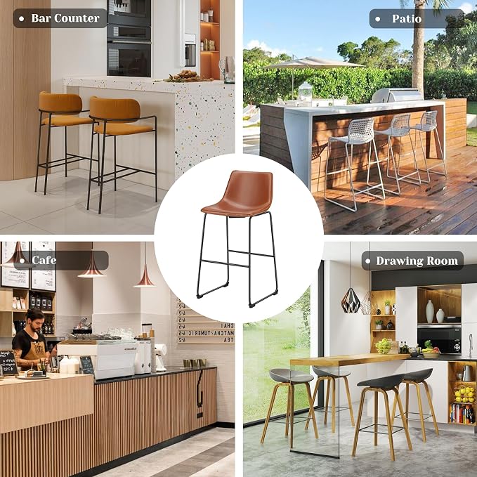 DUMOS 26 Inch Counter Height Bar Stools Set of 2, Modern Faux Leather High - Image 6