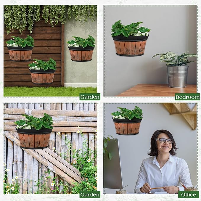 Layhit 6 Pcs Wall Hanging Planters Outdoor Pot Planter Wine Barrel Planter - Image 5