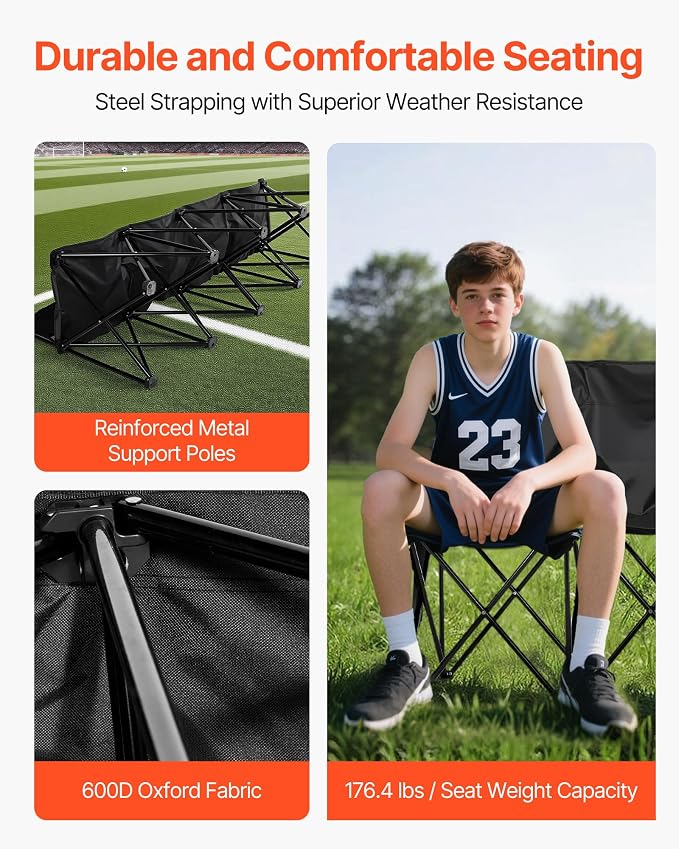 VEVOR Portable Folding Bench, 4 Seat Foldable Soccer Bench - Image 5
