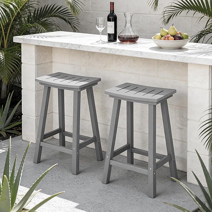 Outdoor Bar Stools Set of 2, 24 Inch All-Weather HDPE Counter Height Chairs - Image 6
