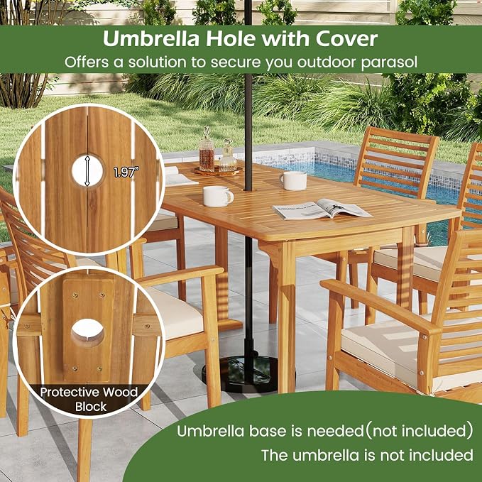 Tangkula 7 Piece Patio Acacia Wood Dining Set - Image 4