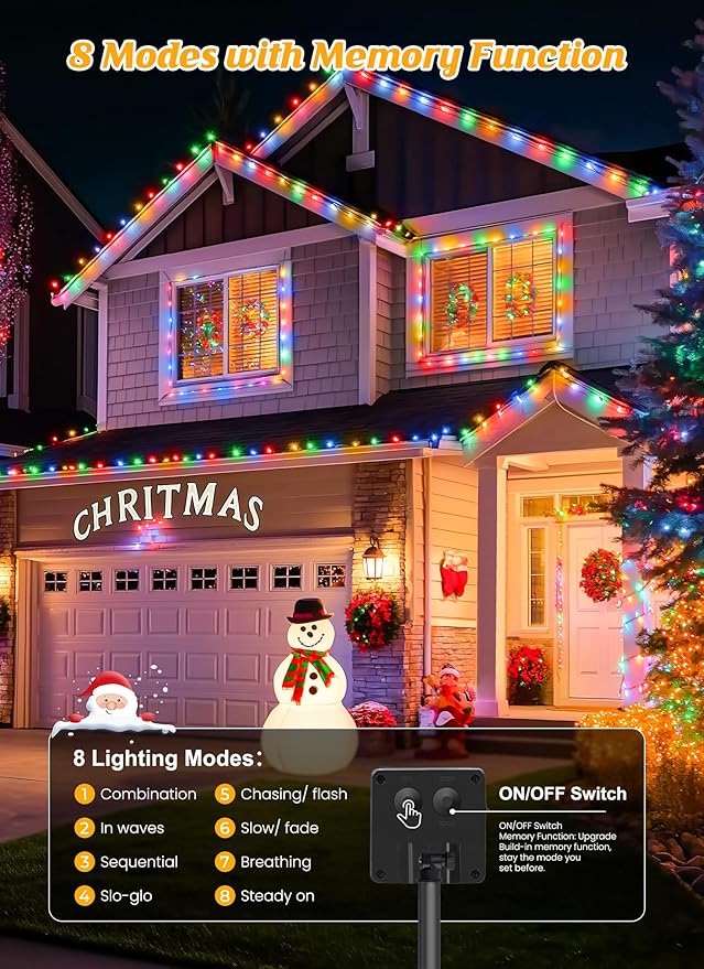 Brightown Solar Christmas Lights Outdoor, 4 Pack Total 184FT 480 LED Solar - Image 3