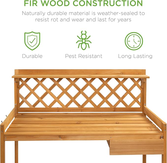 Best Choice Products Outdoor Garden Potting Bench, Wooden Workstation Table - Image 2