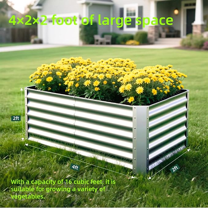 4X2X2ft Galvanized Raised Garden Bed, Outdoor Planter Box Metal Patio Kit - Image 7