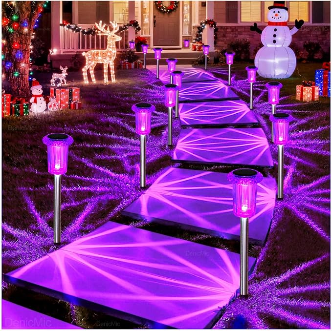DenicMic Solar Lights Outdoor 10 Pack Waterproof Purple LED Stainless Steel - Image 9