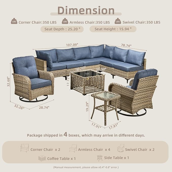 Outdoor Sectional Patio Furniture Set, 10 Pieces Wicker Conversation Sets L - Image 8