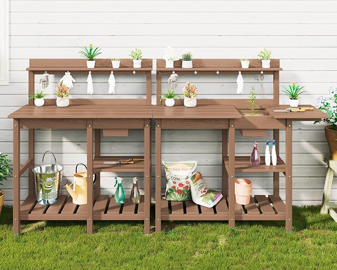 SERWALL Outdoor Potting Bench 2-Piece Set, Rot-Resistant HDPE Potting Table by SERWALL