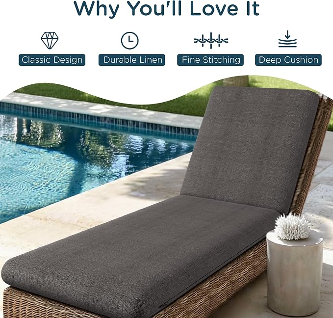 Codi Outdoor Chaise Lounge Chair Cushions 80"x26"x3.5" – Linen Texture - Image 4