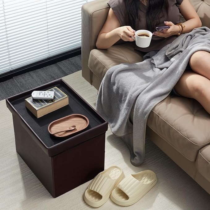 AmasSmile 2PC Storage Ottoman Folding Foot Rest Stool - Image 2