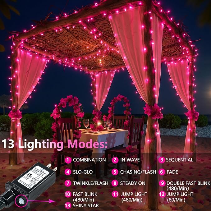 Upgraded Connectable 200 LED String Lights Indoor Outdoor, 66FT Pink Christmas - Image 3