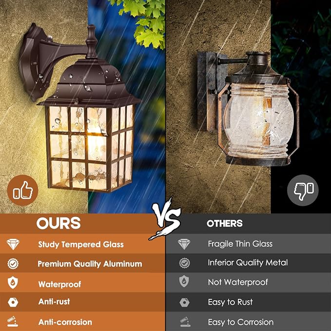 2-Pack Dusk to Dawn Outdoor Wall Light, Waterproof Exterior Wall Lantern - Image 4