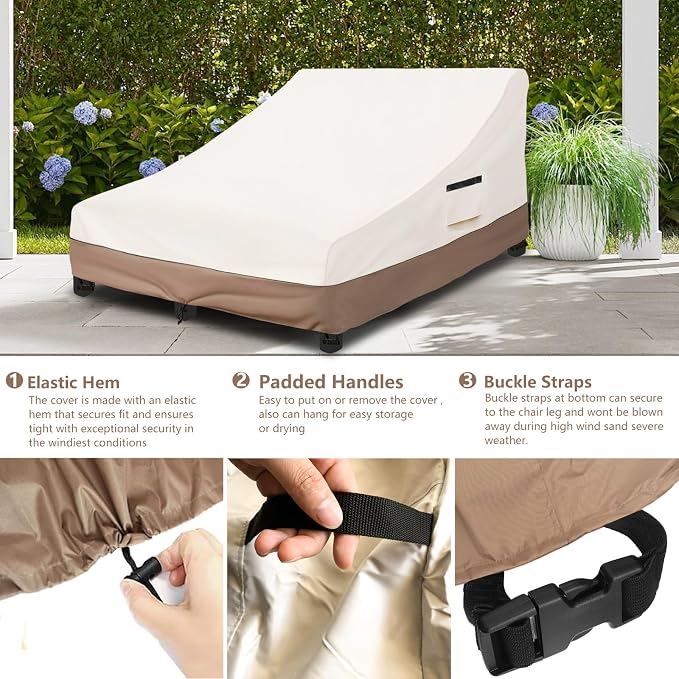 Okcool 100% Waterproof Patio Double Wide Chaise Lounge Chair Cover, 600D Tough - Image 4