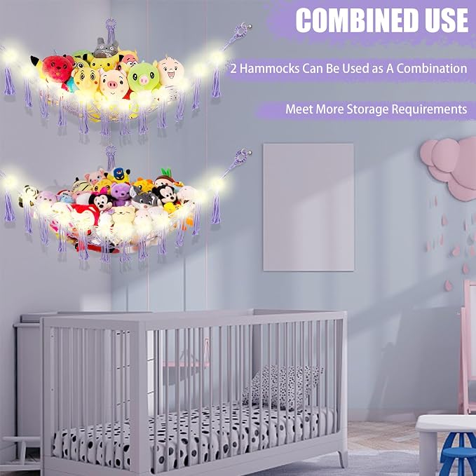Stuffed Animal Hammock with LED Light, Large Stuffed Animals Storage Corner - Image 8