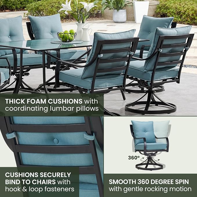 Hanover Lavallette 7-Piece Patio Dining Set, Modern Outdoor Dining Set - Image 6