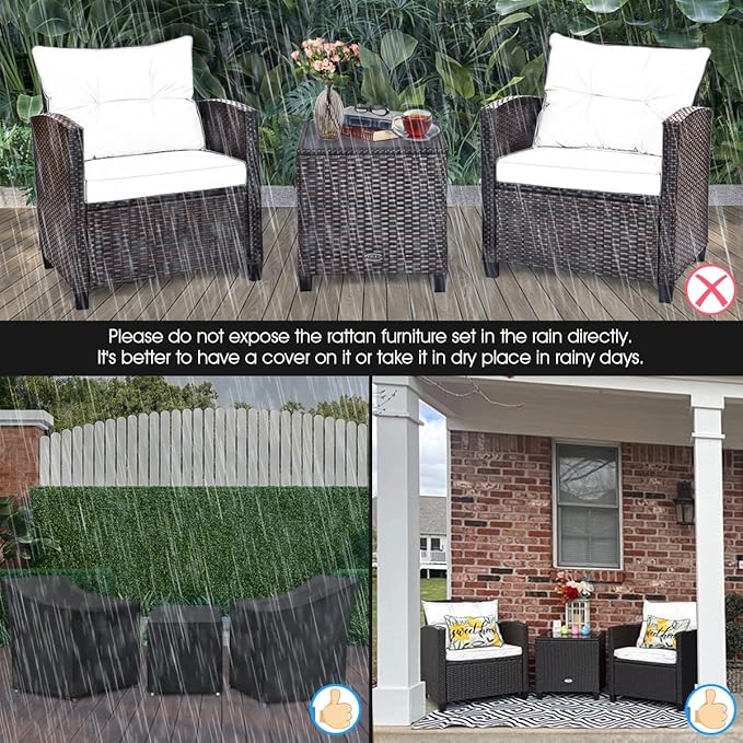 Tangkula 3 Pieces Patio Furniture Set, PE Rattan Wicker 3 Pcs Outdoor Sofa Set - Image 5