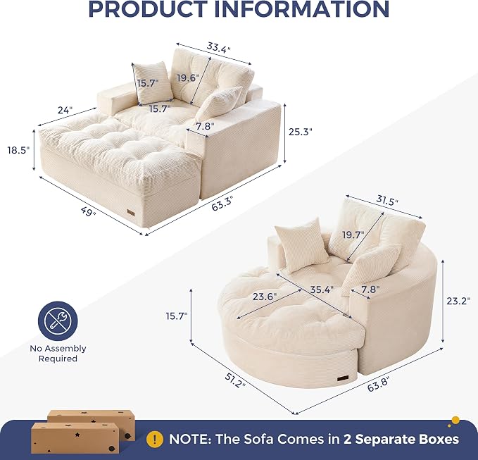 MAXYOYO Modular Sectional Chaise Lounge Sofa, 2 Sets Upholstered Lounge Chair - Image 2